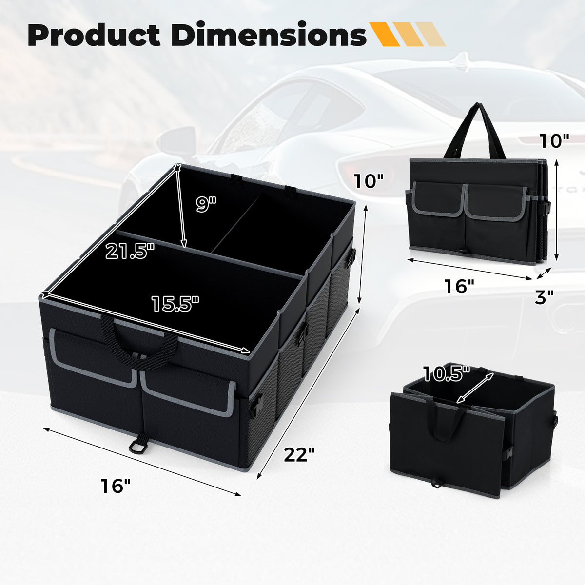 13 Gallon Car Trunk Organizer with Removable Divider and 6 Pockets
