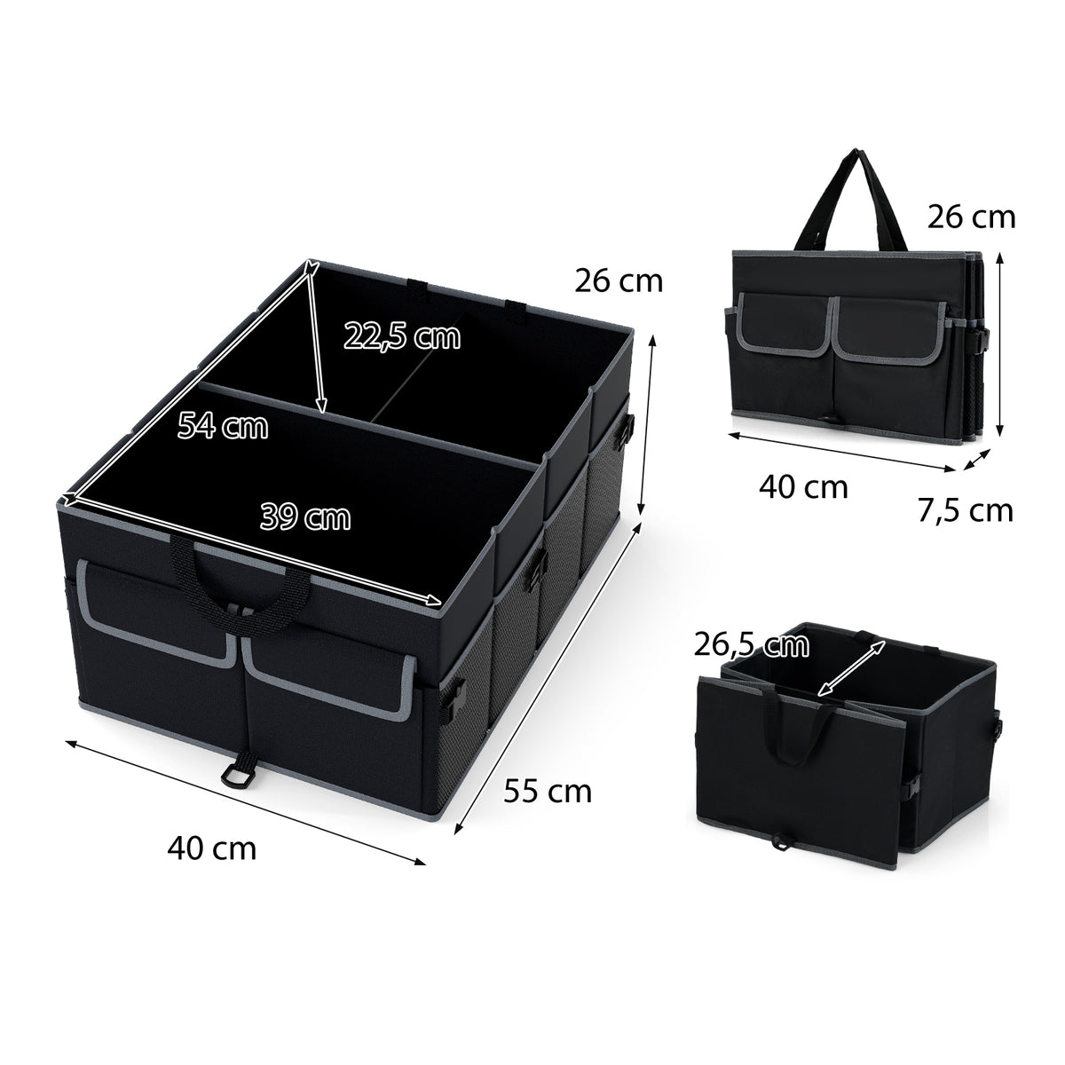 13 Gallon Car Trunk Organizer with Removable Divider and 6 Pockets