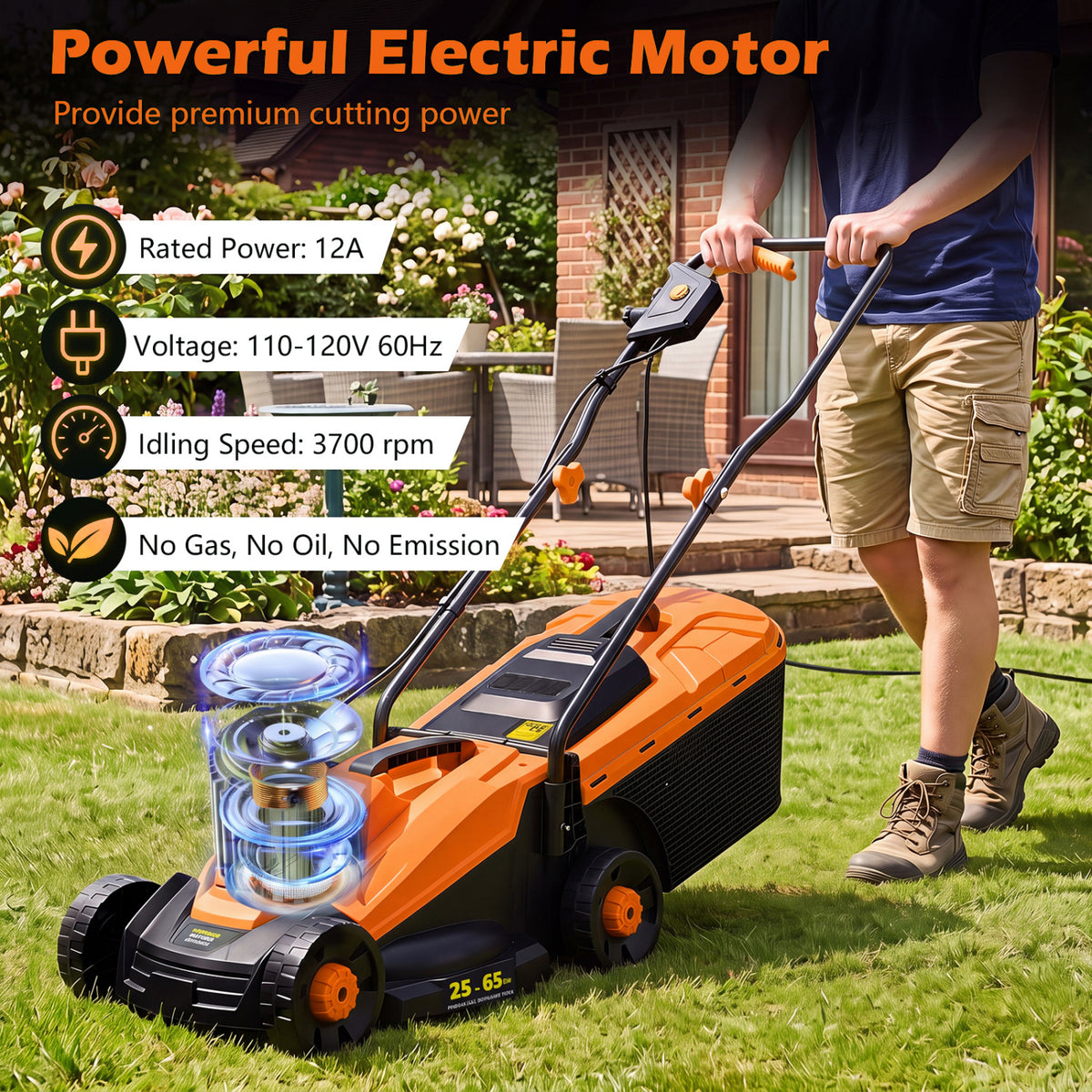 13-Inch 12-Amp Corded Electric Lawn Mower with 3-Position Height