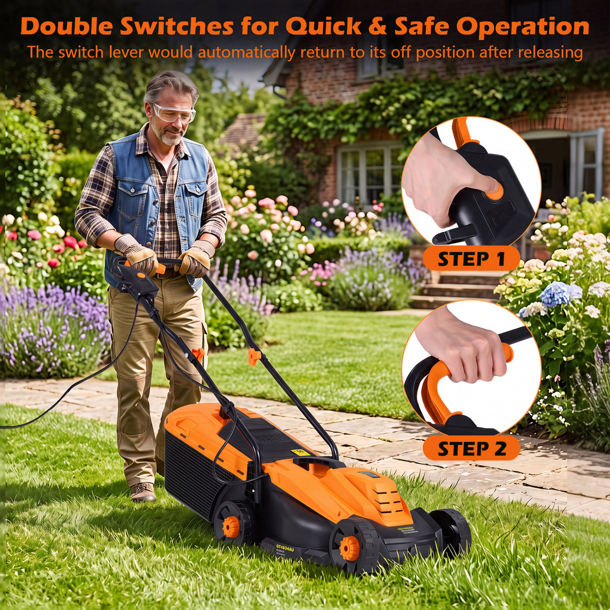 13-Inch 12-Amp Corded Electric Lawn Mower with 3-Position Height