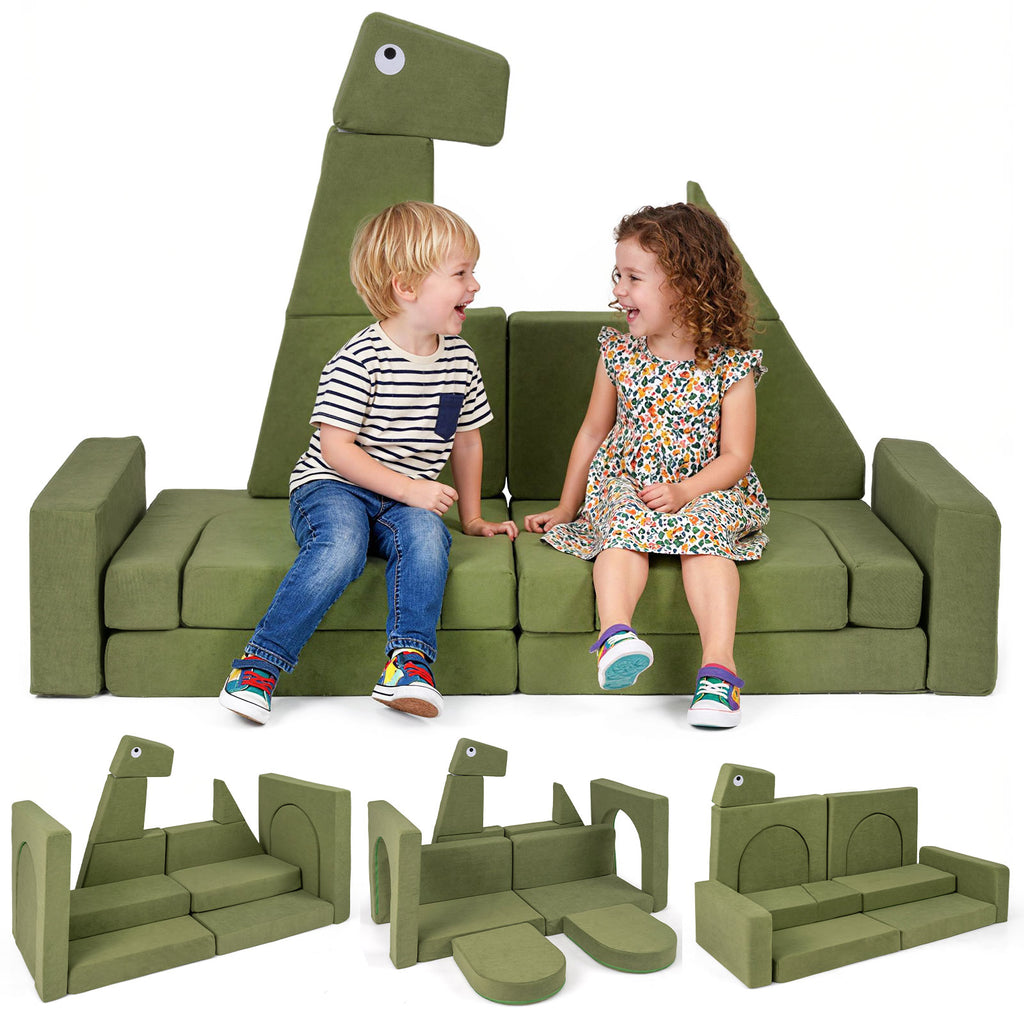Costway 13 Pieces Modular Kids Play Couch - Soft Velvet, Supportive Foam, Removable Cover