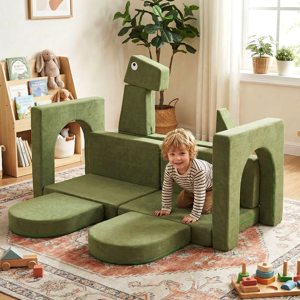 Costway 13 Pieces Modular Kids Play Couch - Soft Velvet, Supportive Foam, Removable Cover