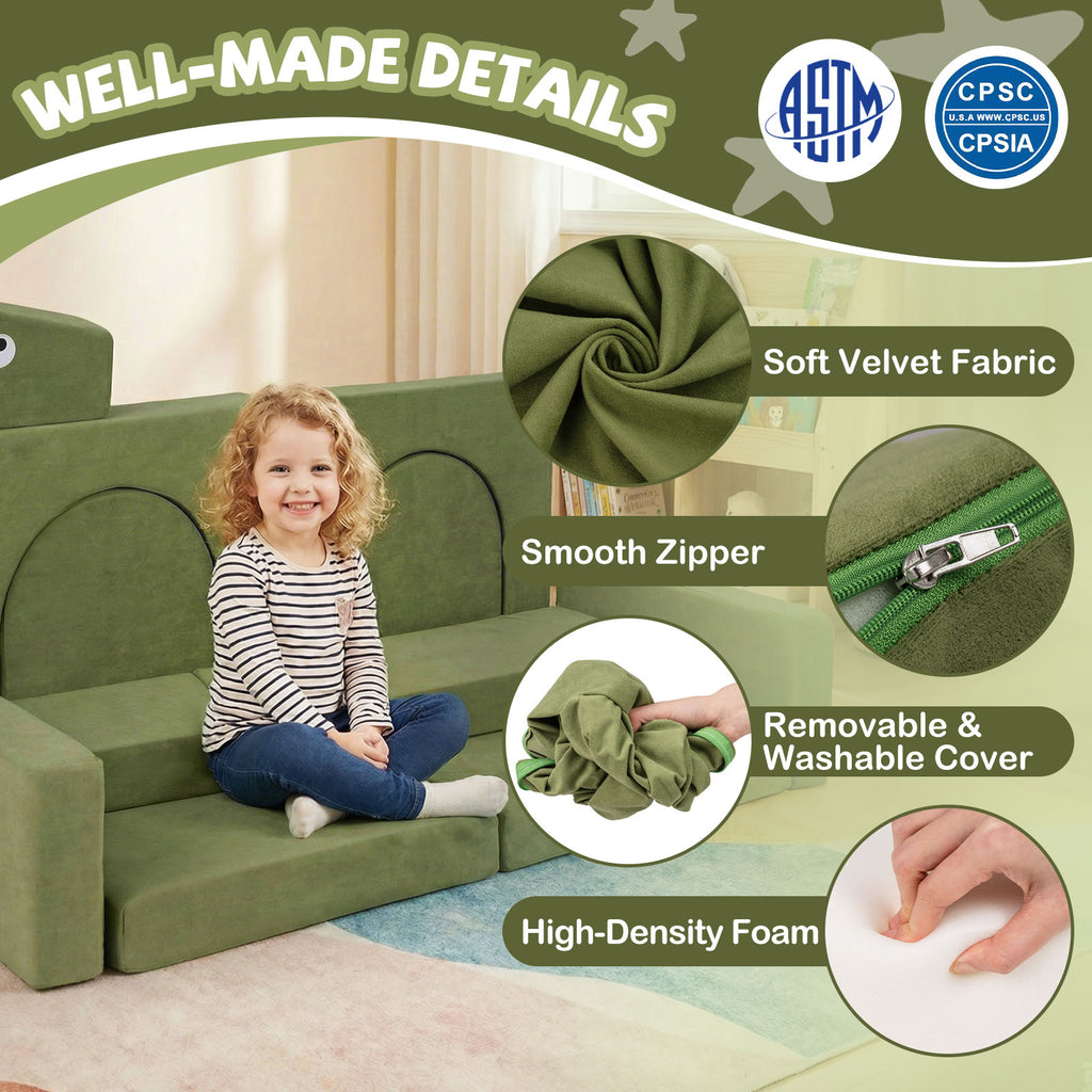 Costway 13 Pieces Modular Kids Play Couch - Soft Velvet, Supportive Foam, Removable Cover