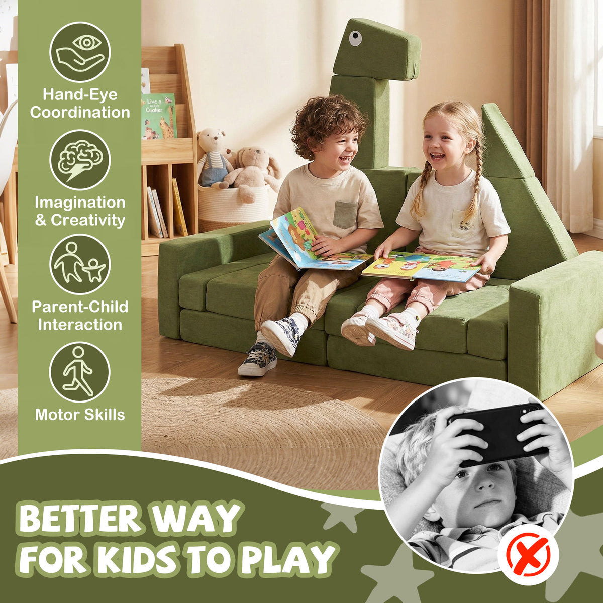 Costway 13 Pieces Modular Kids Play Couch - Soft Velvet, Supportive Foam, Removable Cover