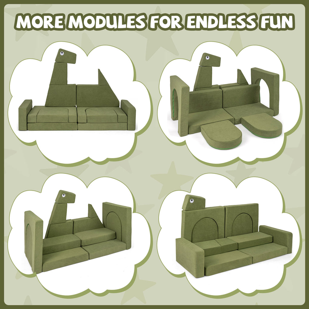 Costway 13 Pieces Modular Kids Play Couch - Soft Velvet, Supportive Foam, Removable Cover