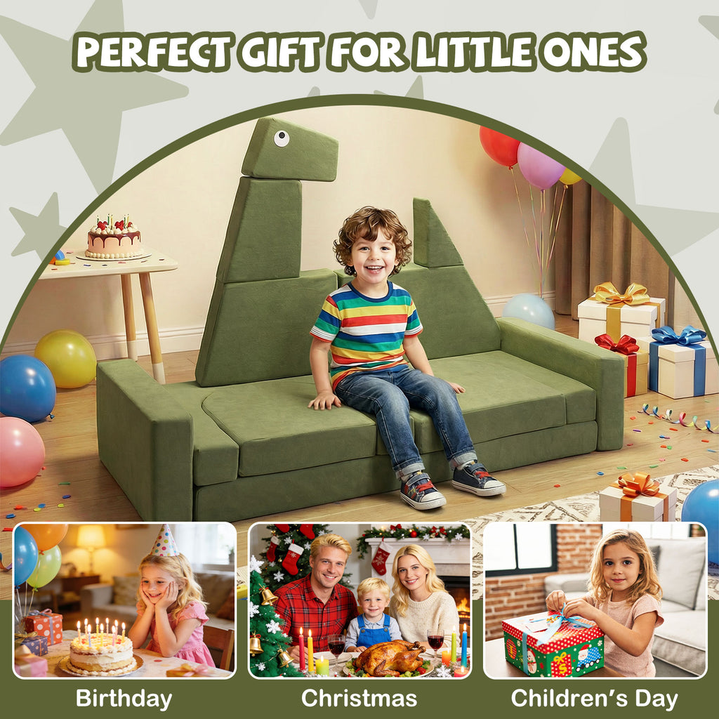 Costway 13 Pieces Modular Kids Play Couch - Soft Velvet, Supportive Foam, Removable Cover