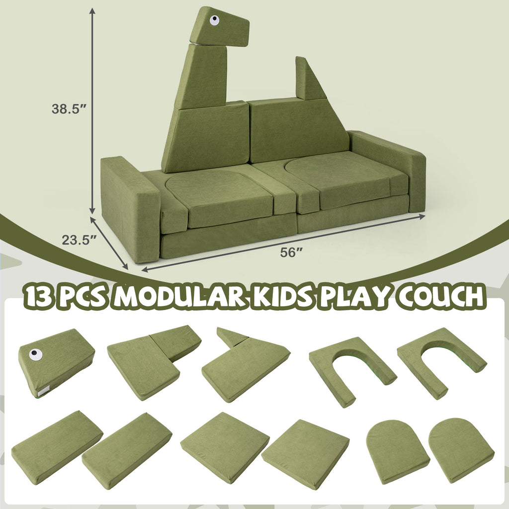 Costway 13 Pieces Modular Kids Play Couch - Soft Velvet, Supportive Foam, Removable Cover