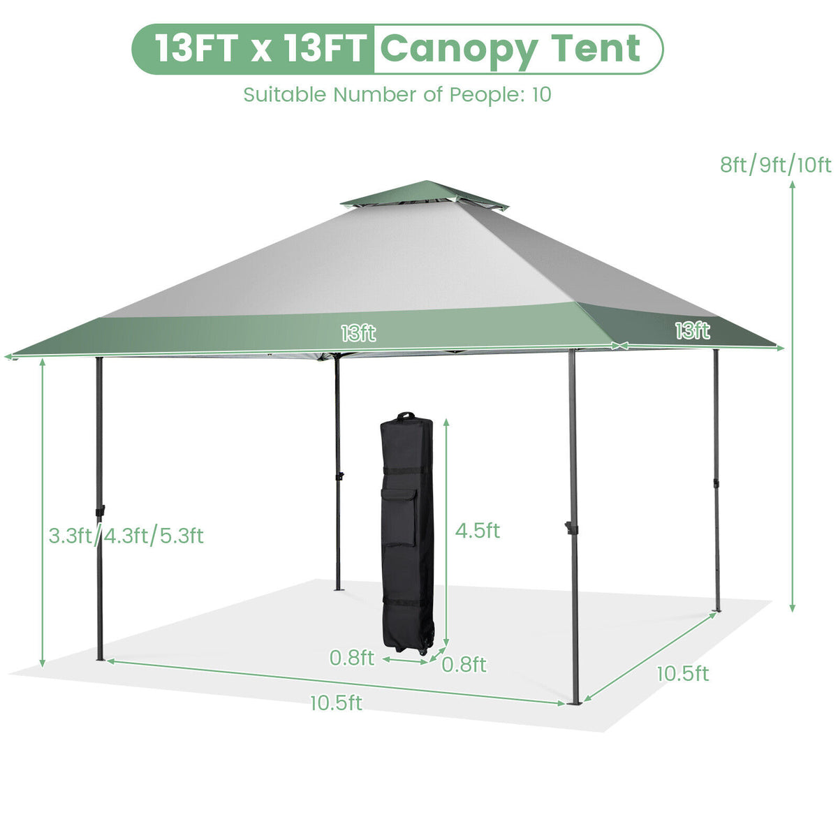 13 x Feet Pop-Up Patio Canopy Tent with Shelter and Wheeled Bag