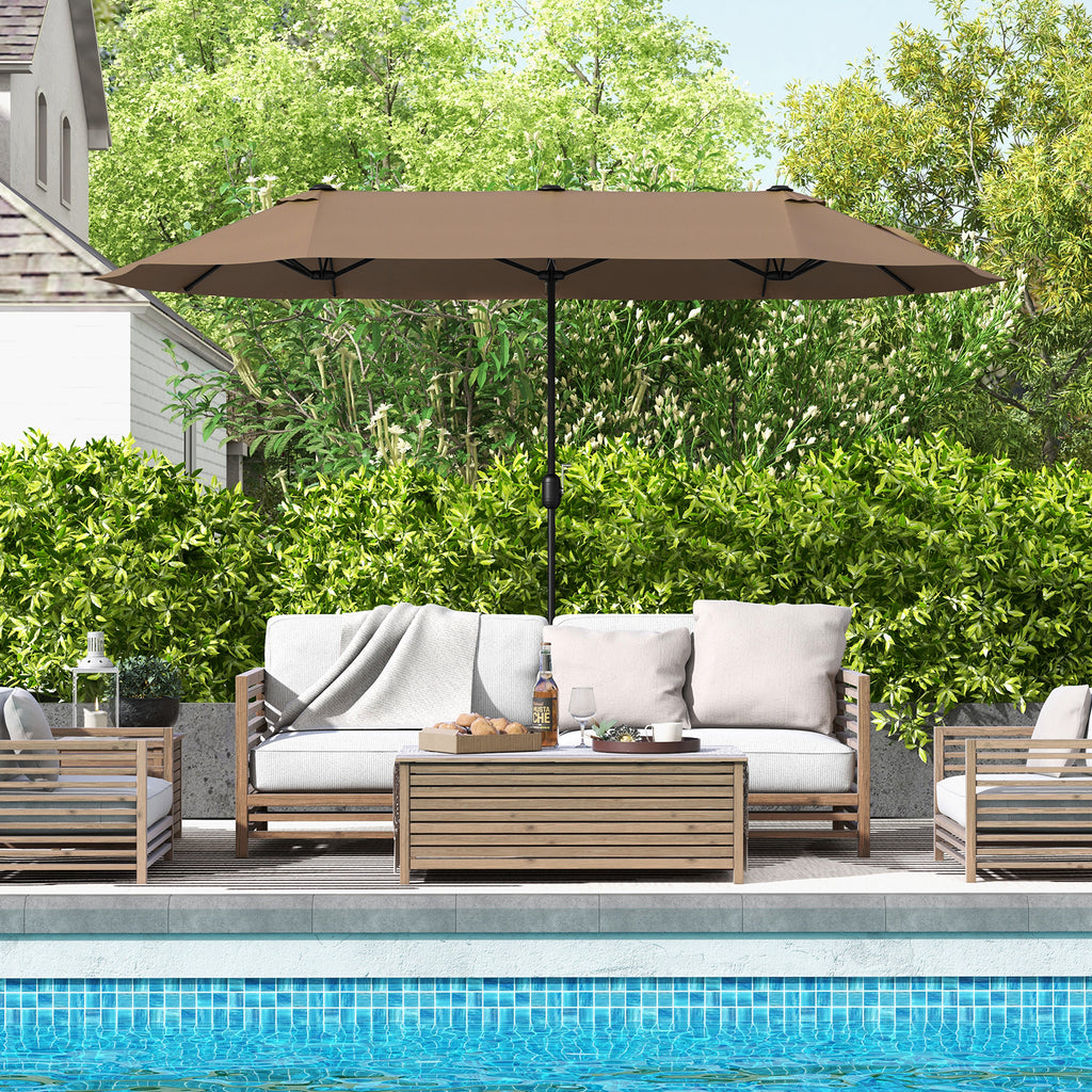 13 Feet Double-Sided Patio Twin Table Umbrella with Crank Handle
