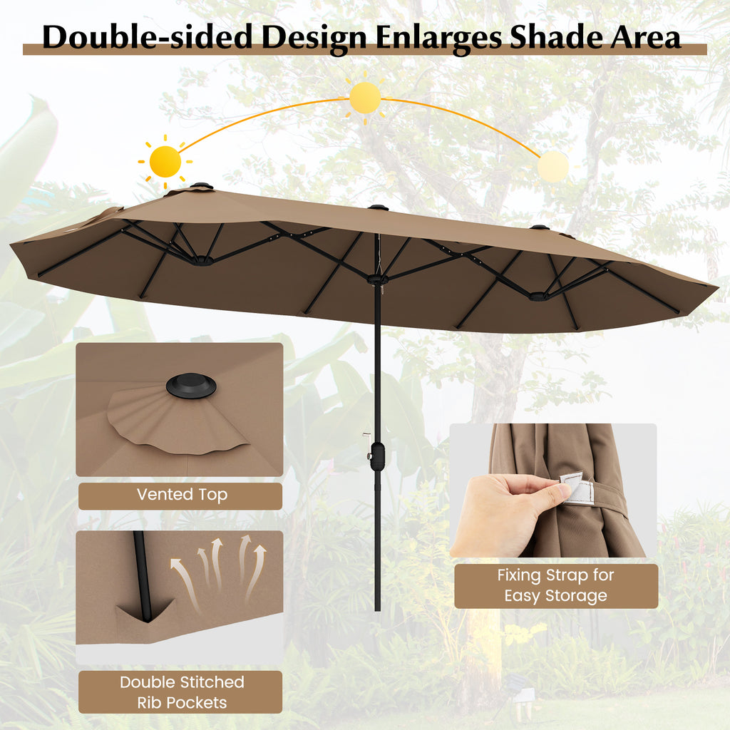 13 Feet Double-Sided Patio Twin Table Umbrella with Crank Handle