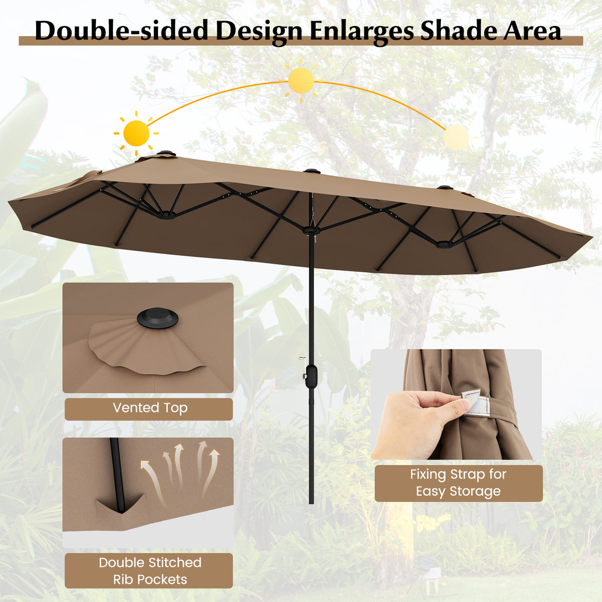 13 Feet Double-Sided Patio Twin Table Umbrella with Crank Handle