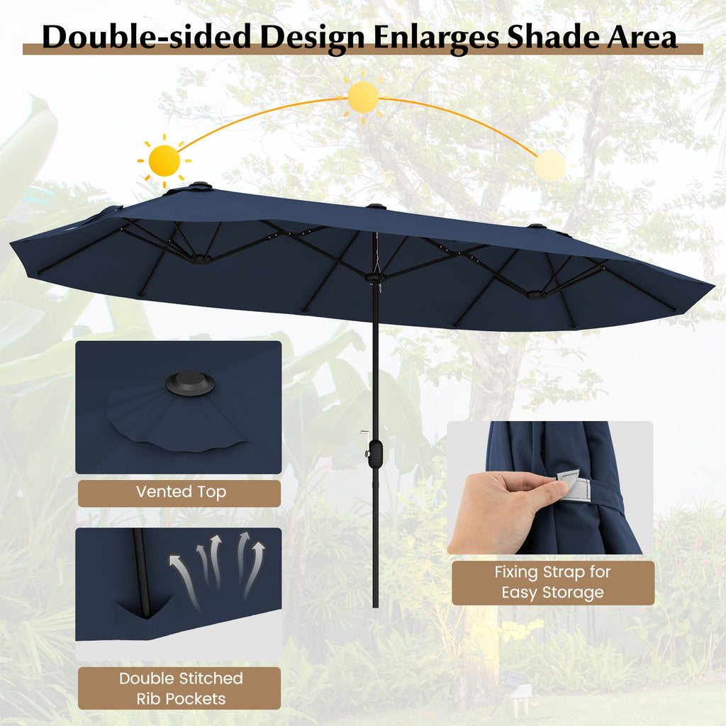 13 Ft Double-Sided Patio Umbrella with Crank Handle - Navy