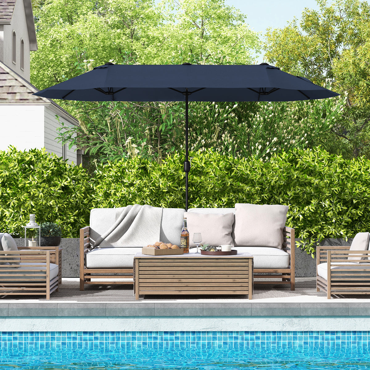 13 Ft Double-Sided Patio Umbrella with Crank Handle - Navy