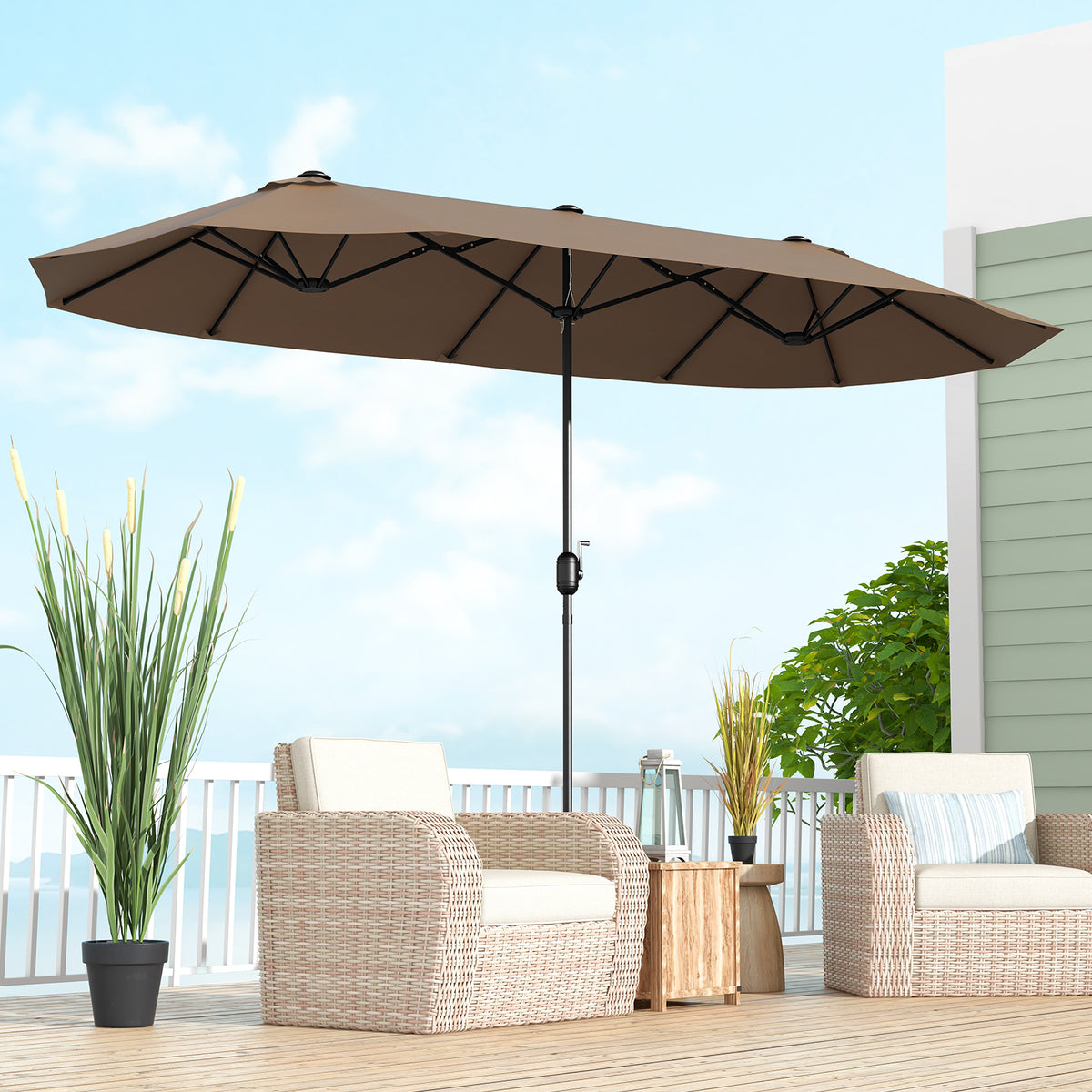 13 Feet Double-Sided Patio Twin Table Umbrella with Crank Handle