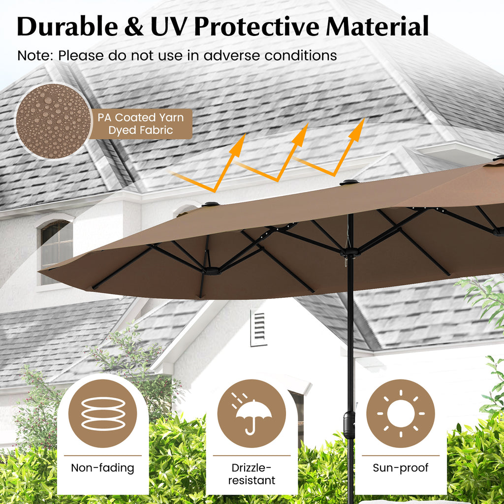 13 Feet Double-Sided Patio Twin Table Umbrella with Crank Handle
