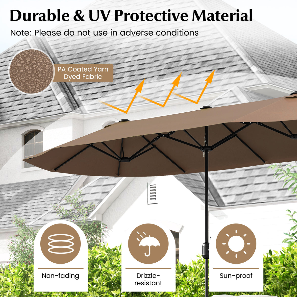 13 Feet Double-Sided Patio Twin Table Umbrella with Crank Handle
