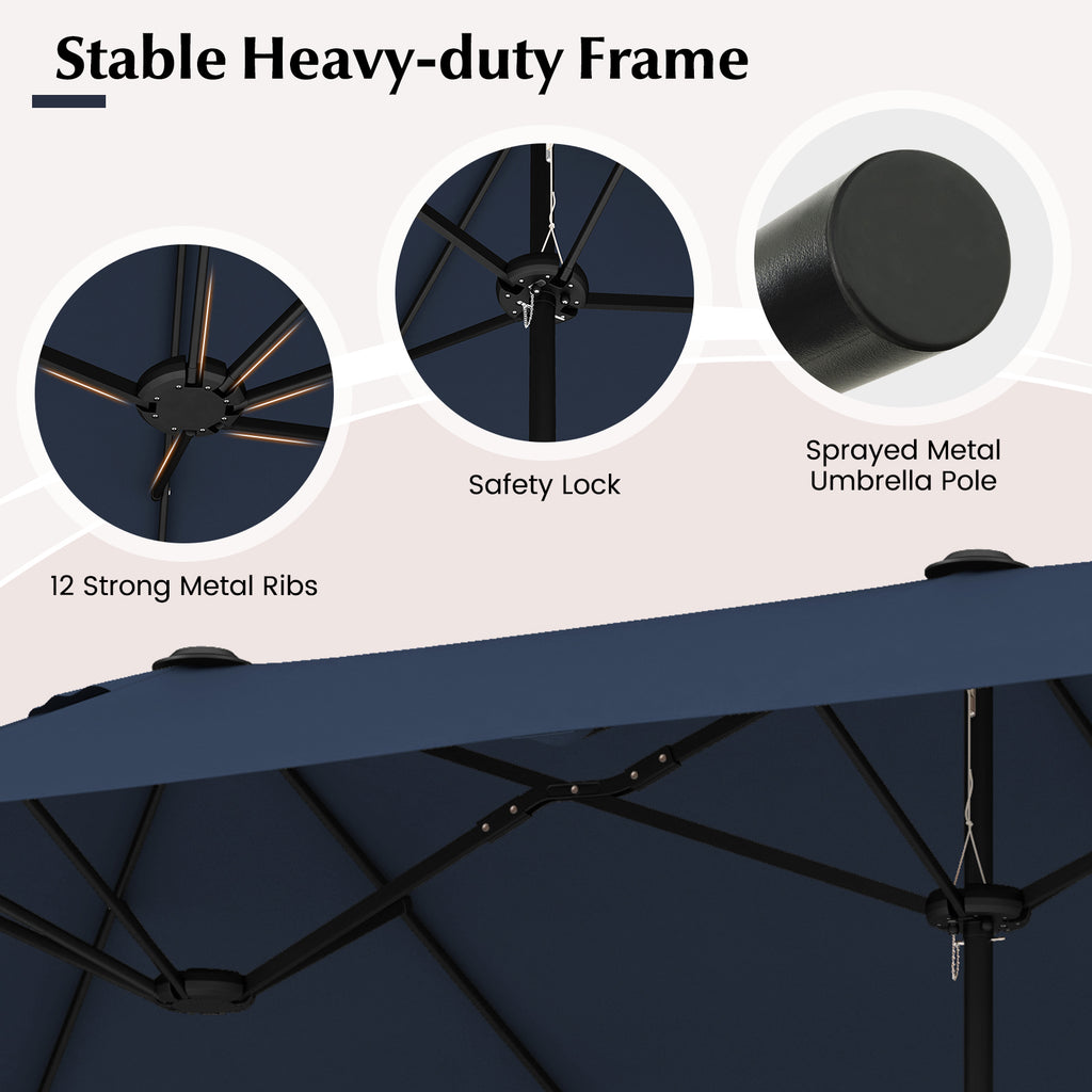 13 Ft Double-Sided Patio Umbrella with Crank Handle - Navy