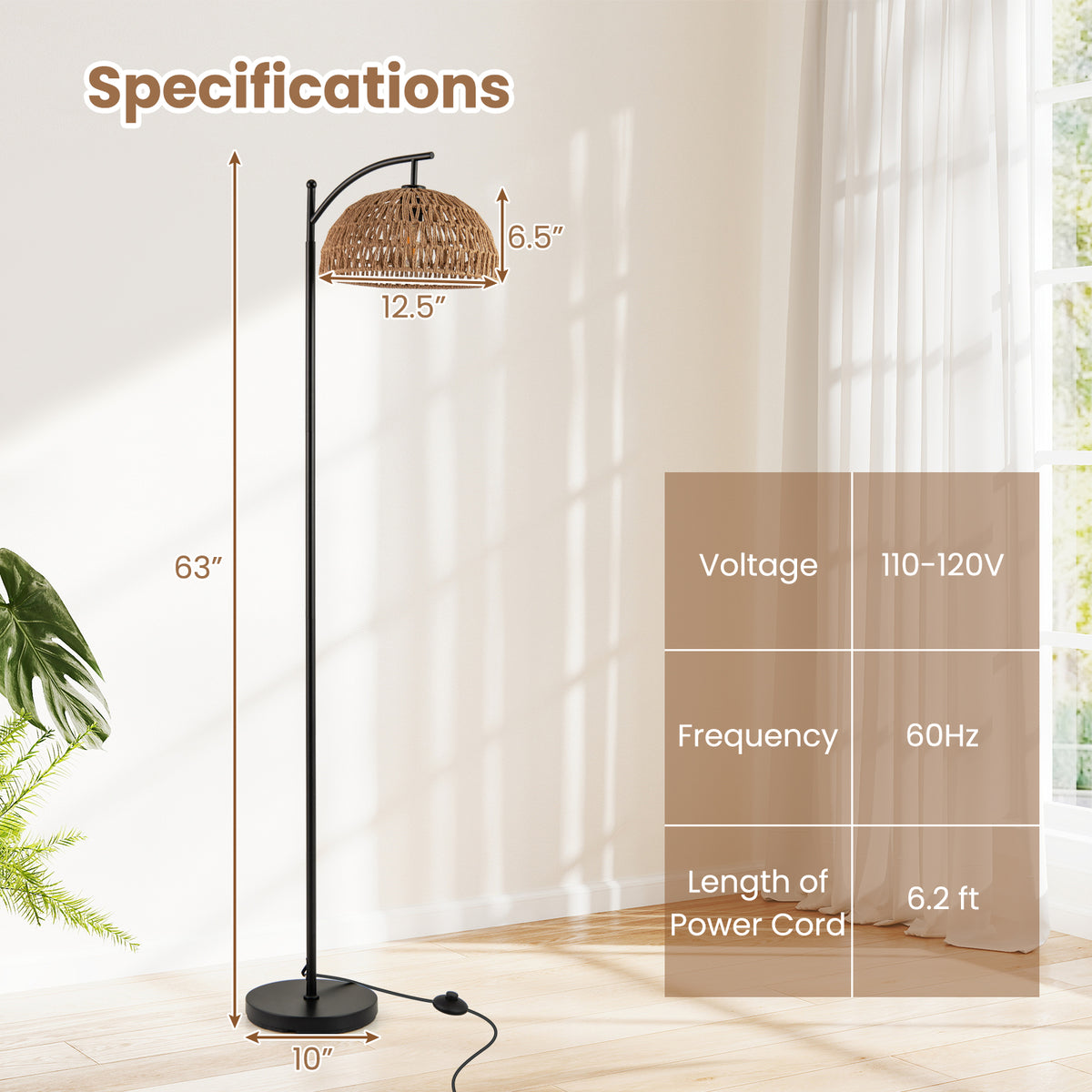 Black Arc Floor Lamp 63 Inches Tall with Hanging Lampshade - Modern Pole Light