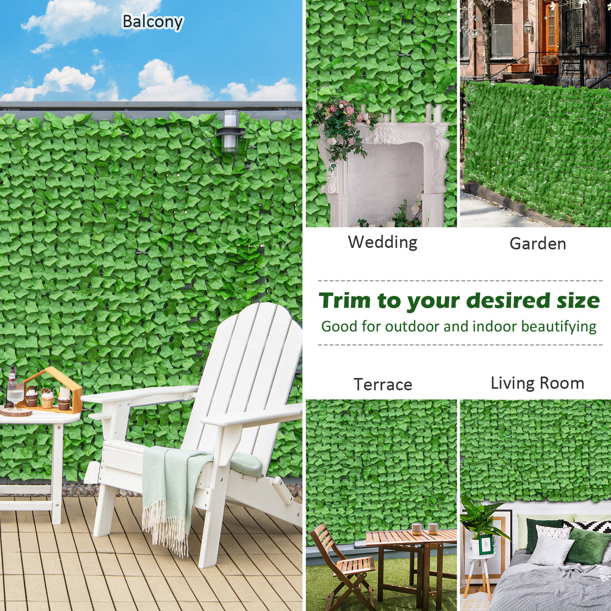 Artificial Ivy Privacy Fence 118x39 Inch Faux Hedge for Garden & Outdoor - 1 Piece