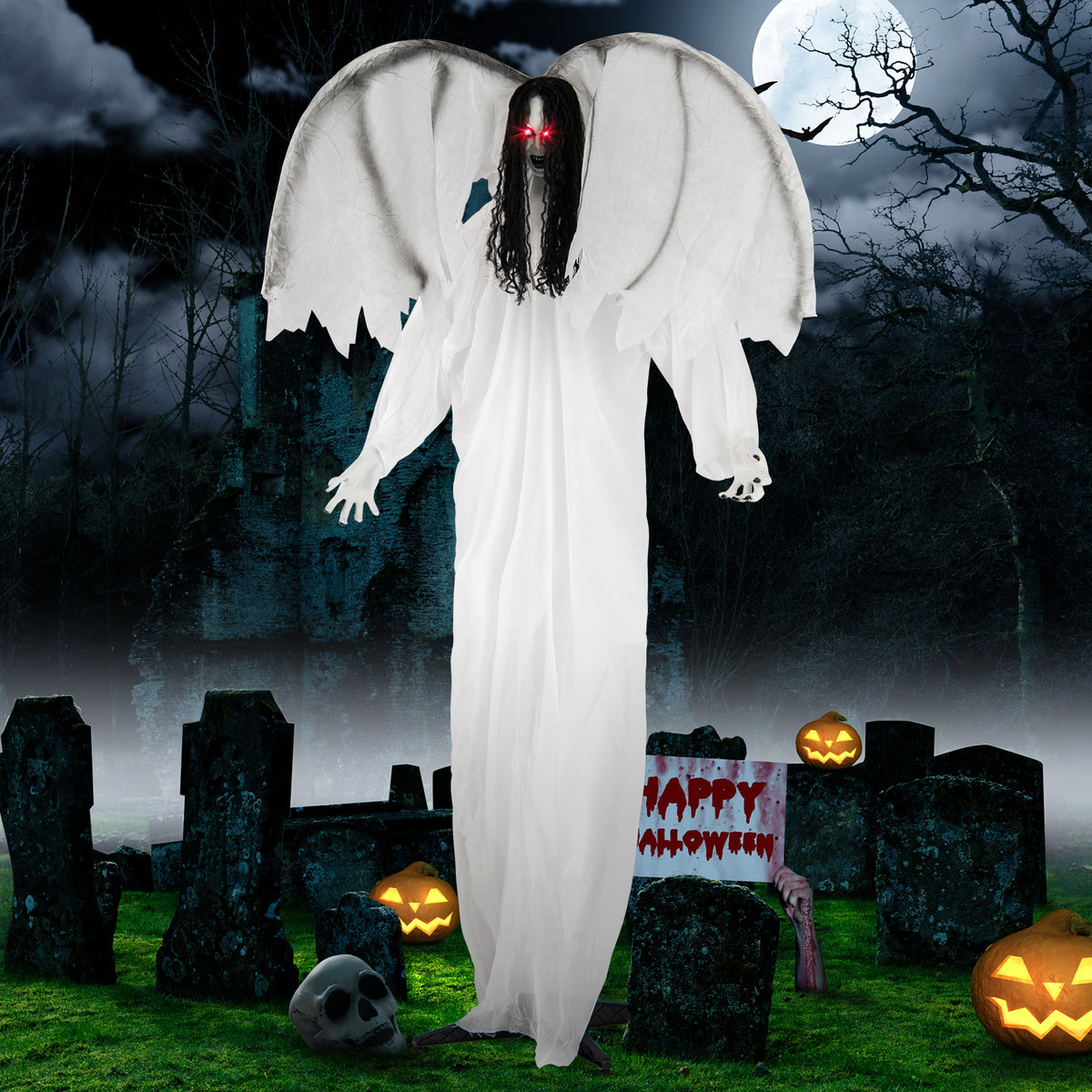 6.6 Feet Halloween Animatronic Standing Angel with Sound-Activated Lights & Flapping Wings — Variation of THIS Listing
