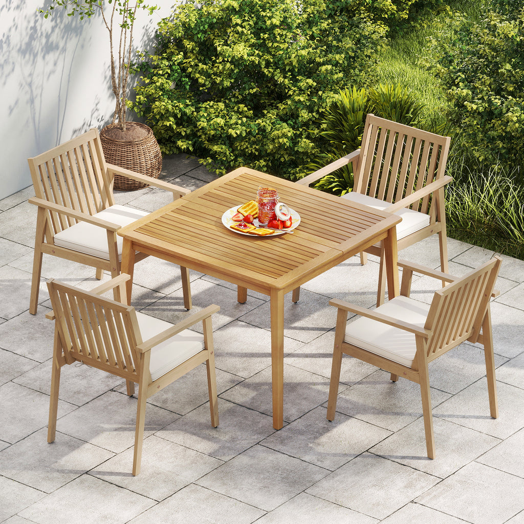 Acacia Wood Patio Dining Chairs with Cushion - Oak, Set of 2