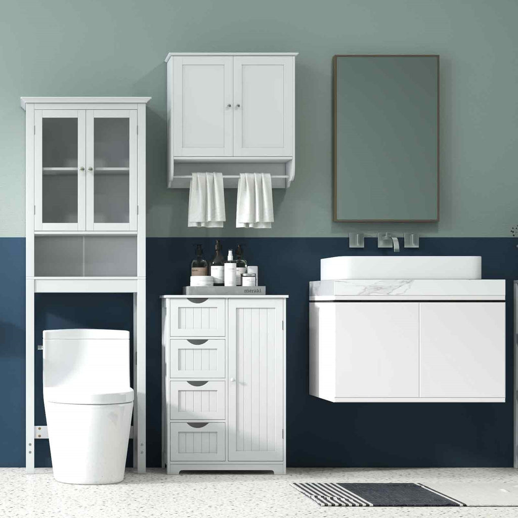Bathroom Floor Cabinet with 4 Drawers, 2 Doors & Shelf - 32" H, Black
