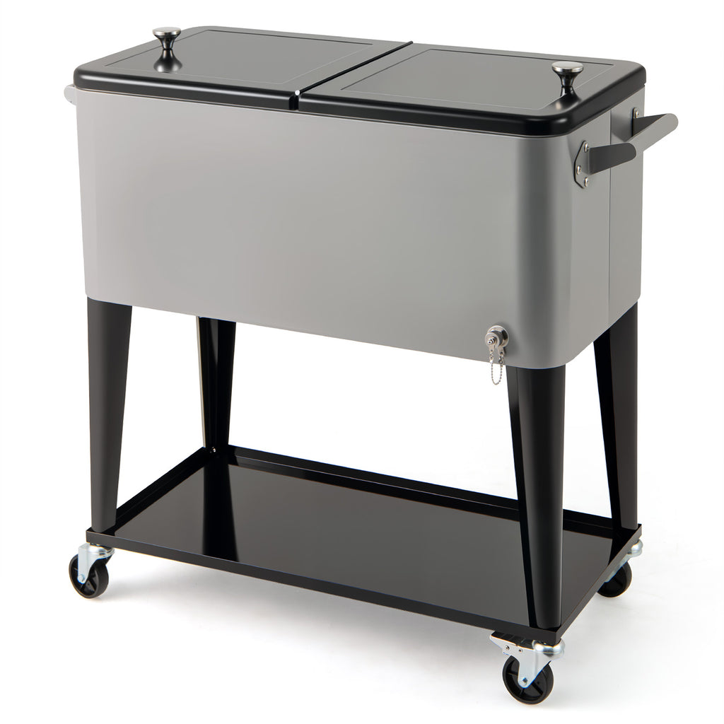 80-Quart Portable Patio Cooler with Storage Shelf - Gray