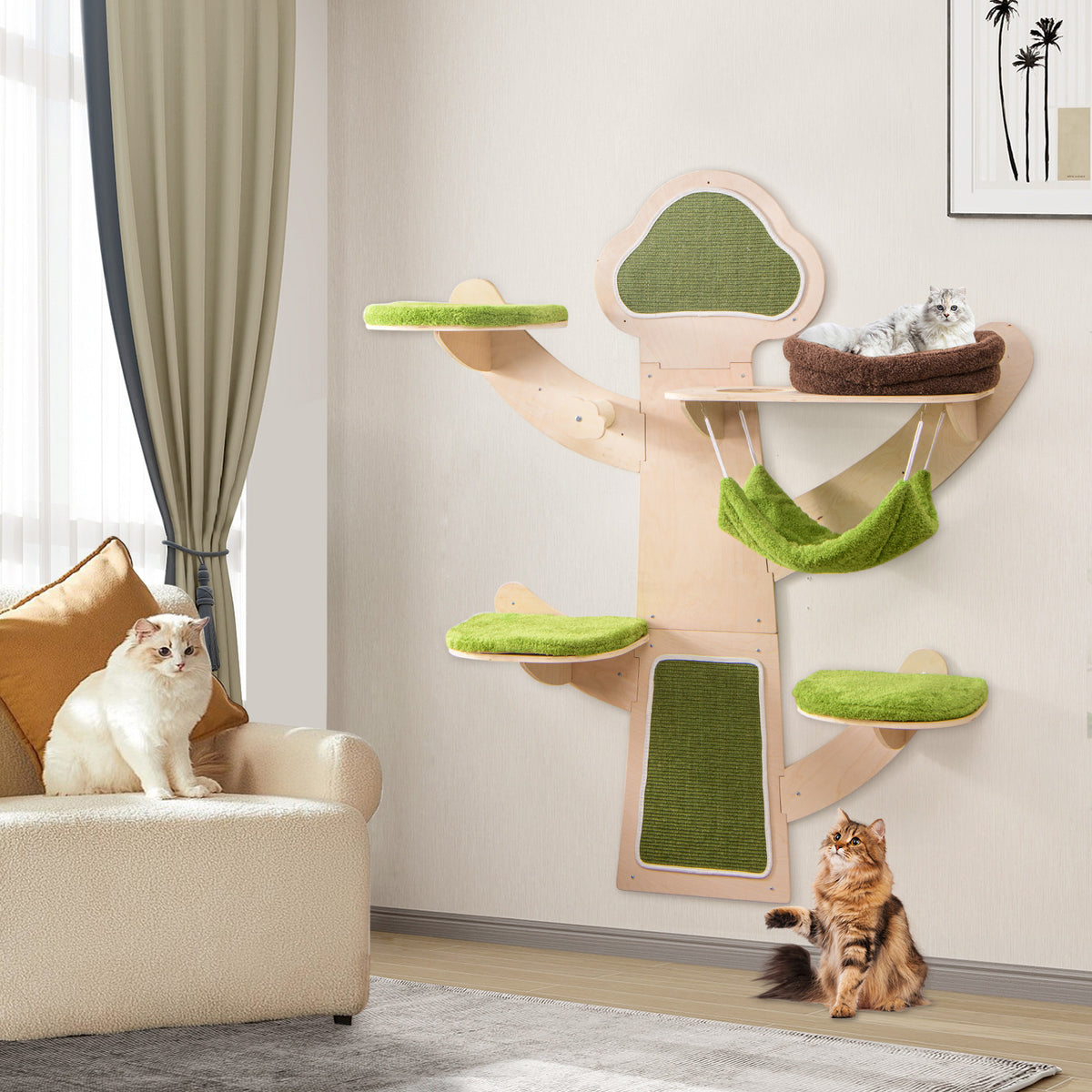 Wall-Mounted Cat Tower with Bed & Shelves - Green Variation of THIS Listing