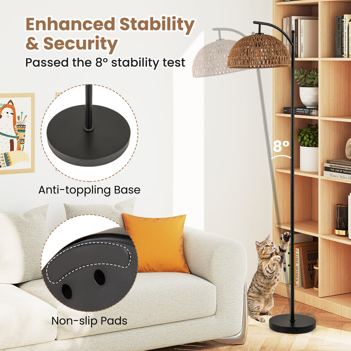 Black Arc Floor Lamp 63 Inches Tall with Hanging Lampshade - Modern Pole Light
