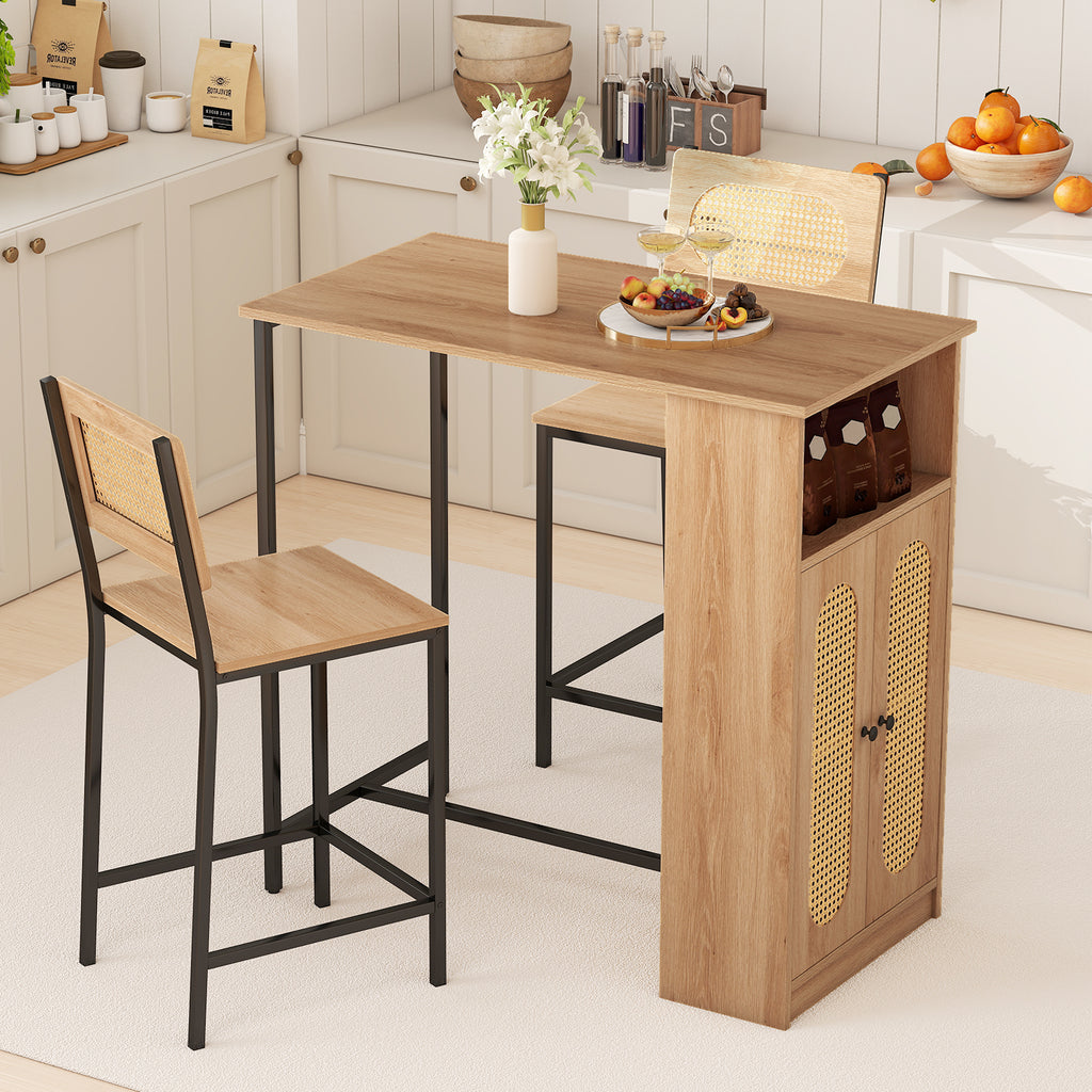 3-Piece Bar Table and Chairs Set with Storage - Natural