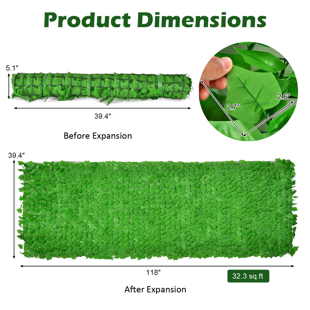 Artificial Ivy Privacy Fence 118x39 Inch Faux Hedge for Garden & Outdoor - 1 Piece