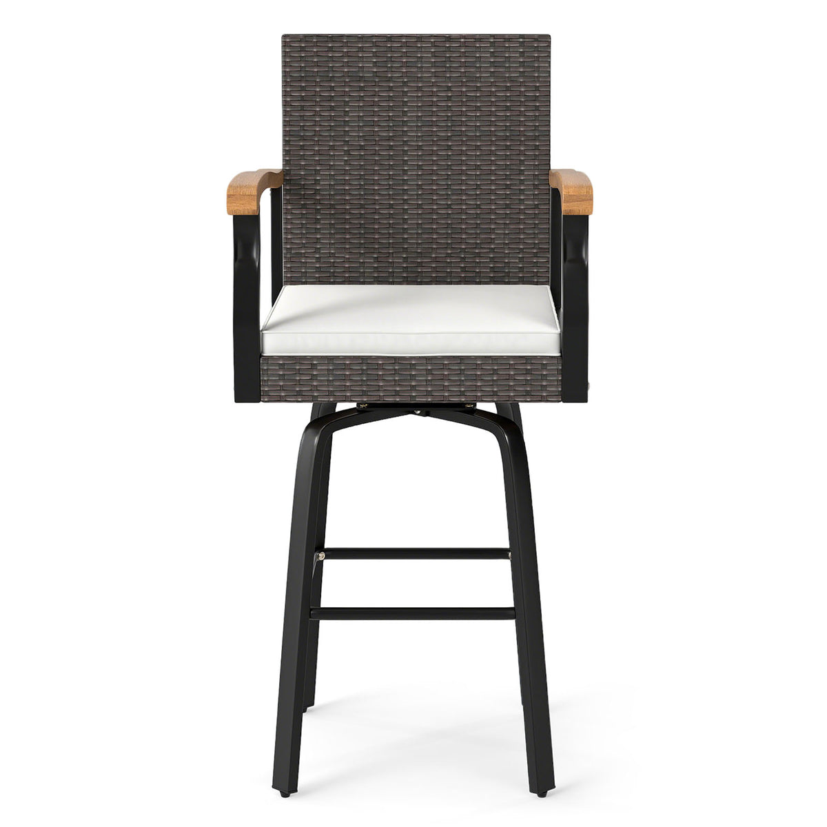 Outdoor 360° Swivel Bar Stool with Cushion, Acacia Wood Armrests - Style 2
