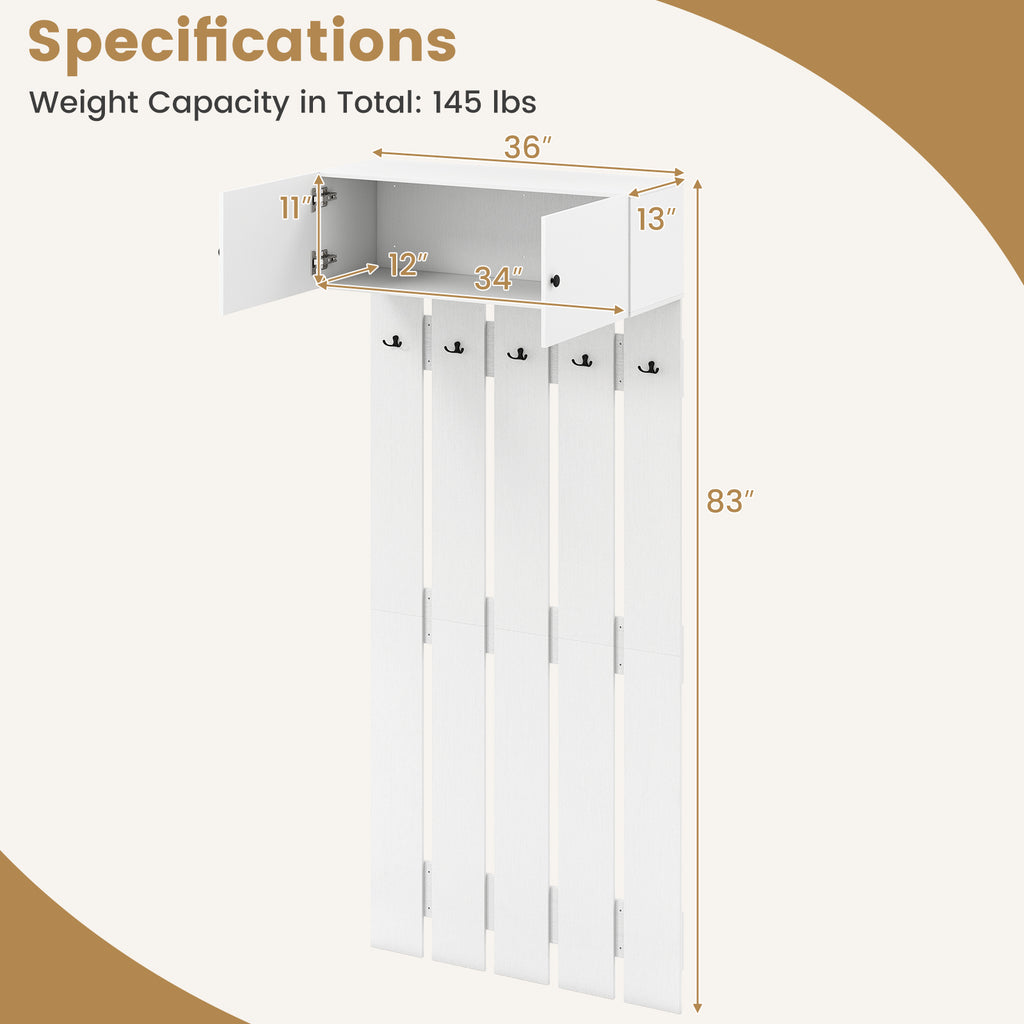 Wall Mounted Coat Rack with Storage Cabinet, White
