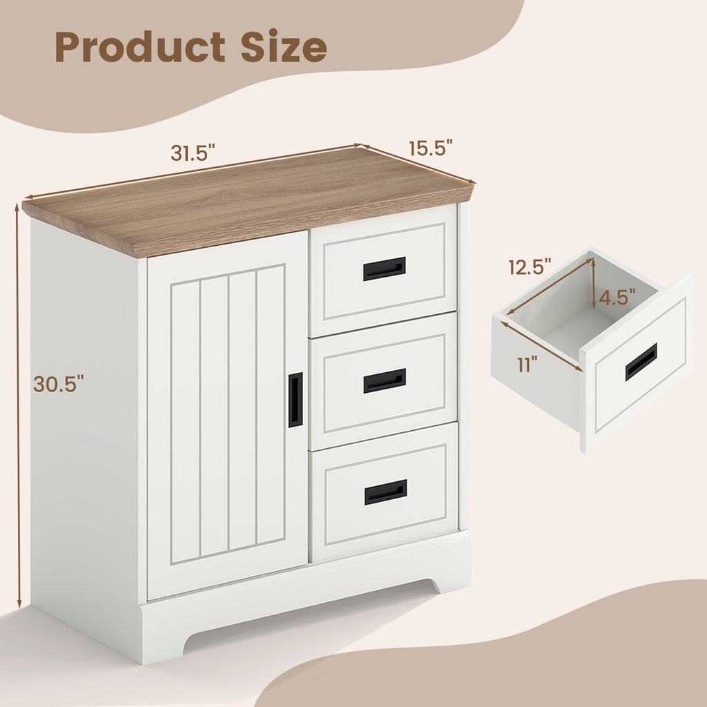 Farmhouse Sideboard Buffet Cabinet with Sliding Doors - White
