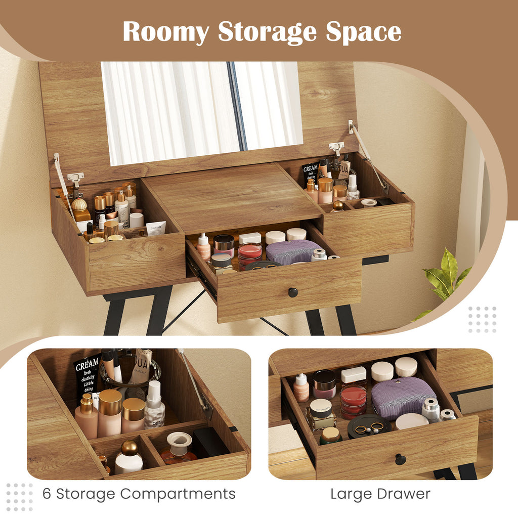 Vanity Desk with Flip Top Mirror - Rustic Brown