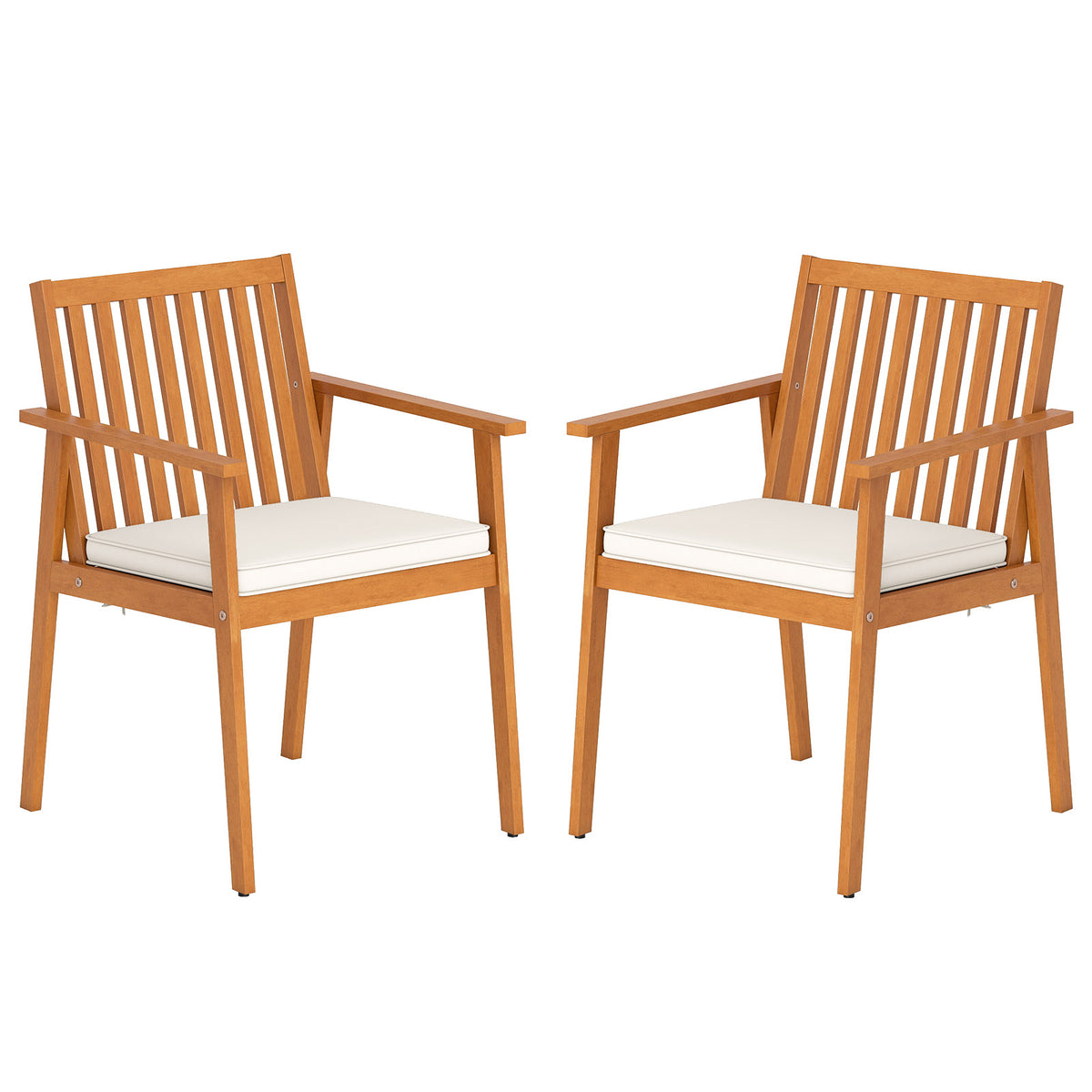 Acacia Wood Patio Dining Chairs with Cushion - Oak, Set of 2