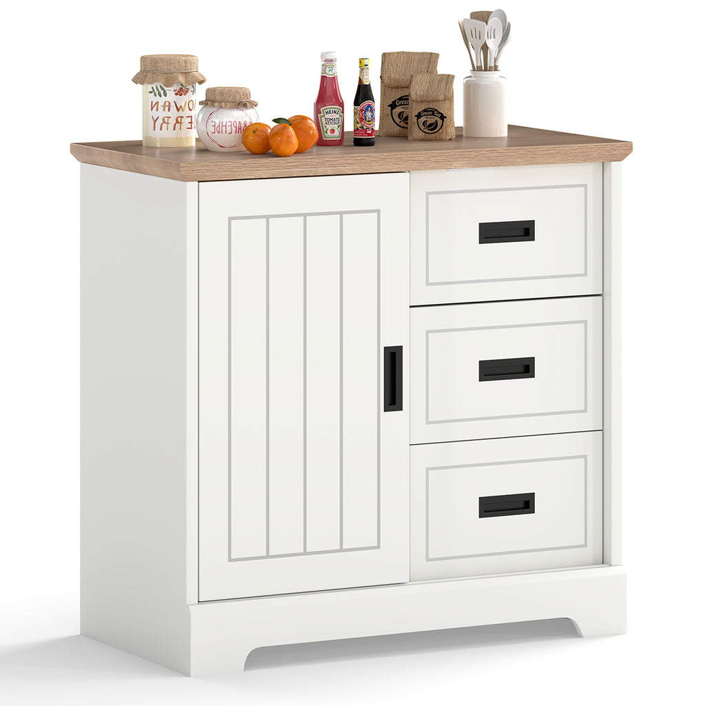 Farmhouse Sideboard Buffet Cabinet with Sliding Doors - White