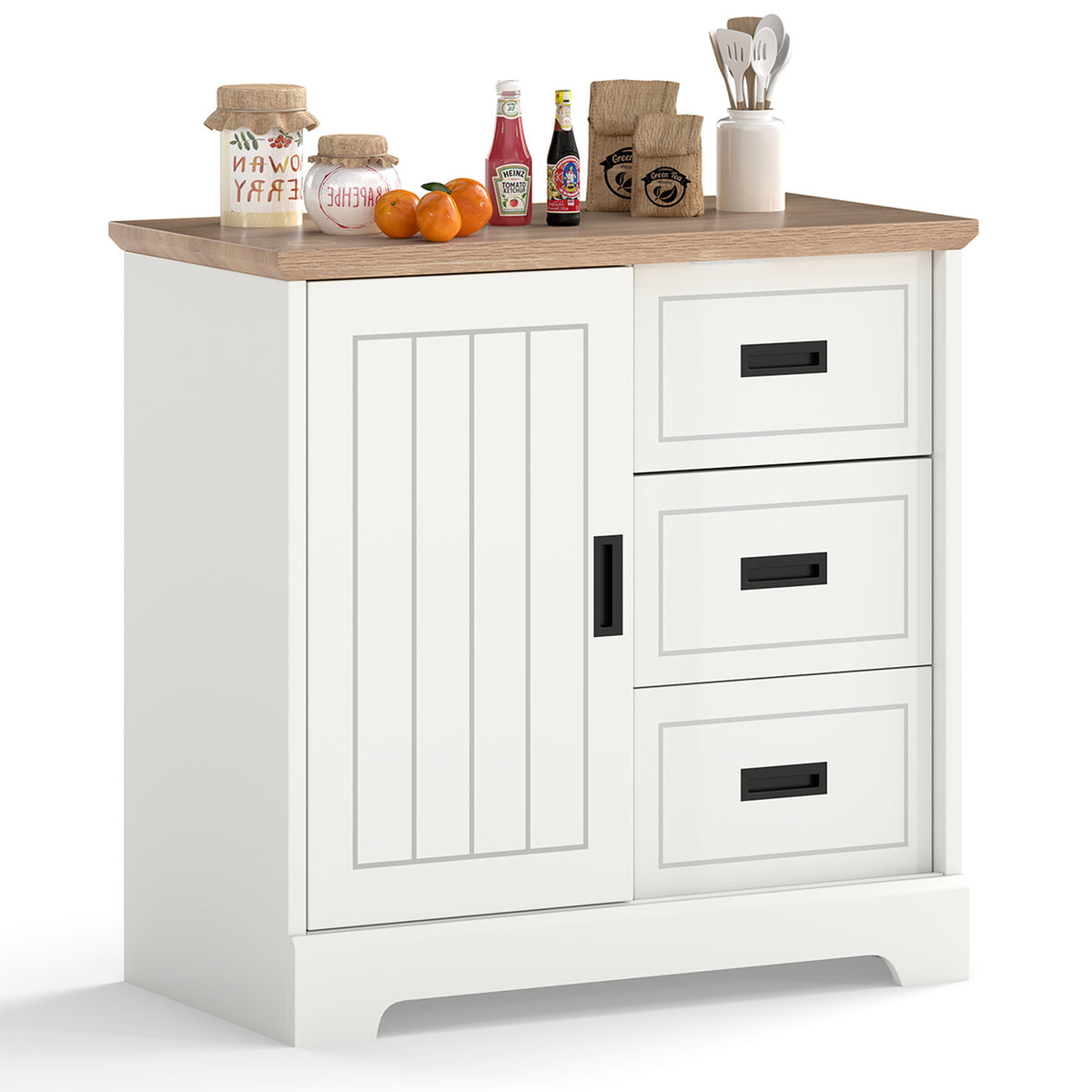 Farmhouse Sideboard Buffet Cabinet with Sliding Doors - White