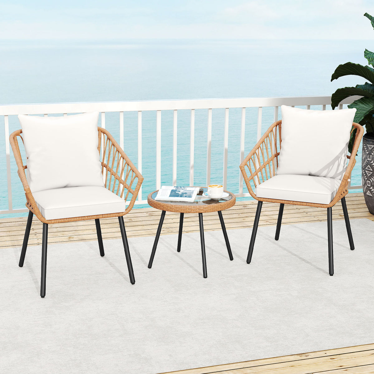 3 Piece Patio Bistro Set - Beige
