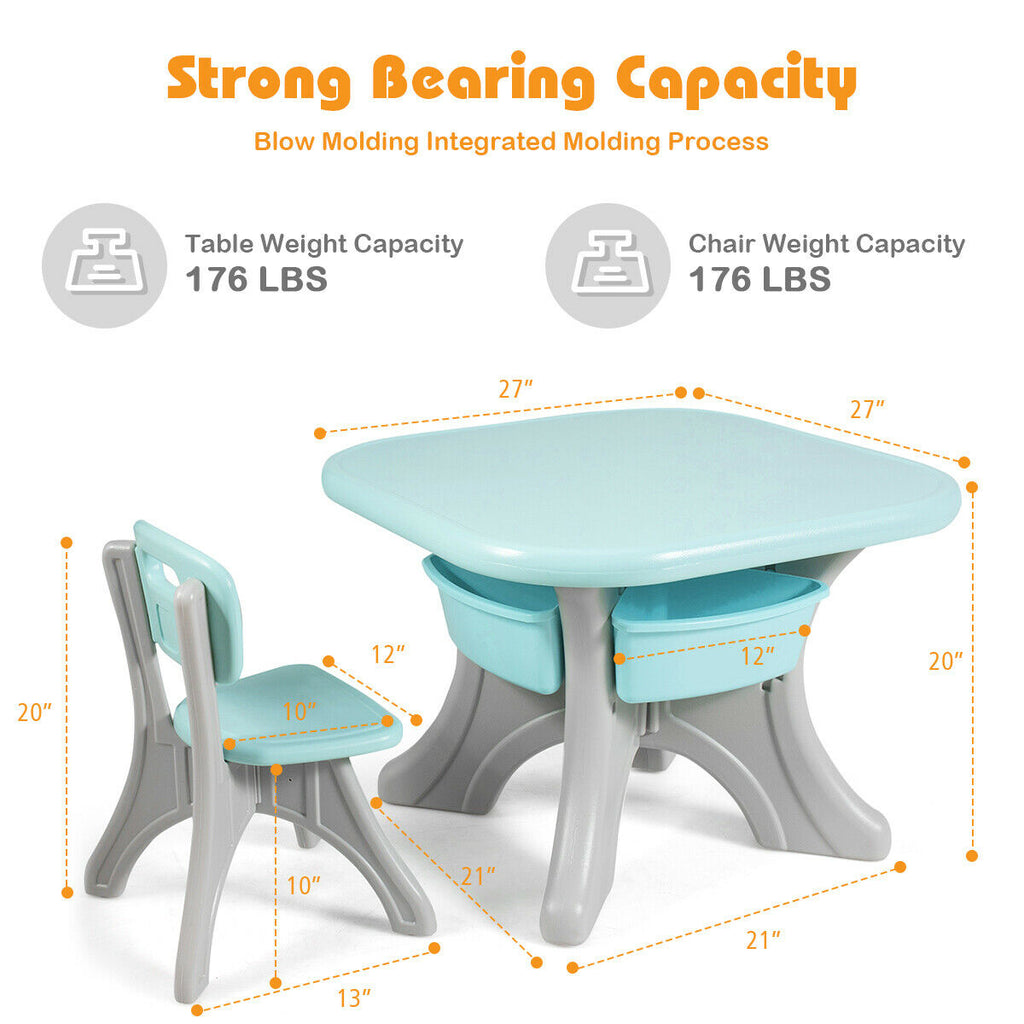 Kids Activity Table and Chair Set with Storage - Blue, Durable Plastic Play Furniture