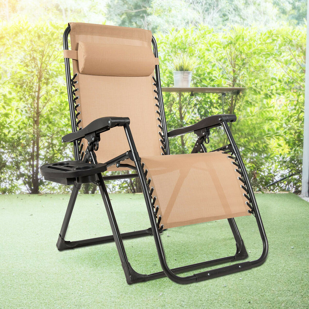 Oversized Lounge Chair with Cup Holder - Beige