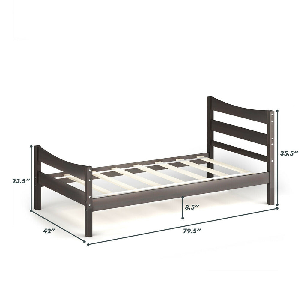 Twin Platform Bed Frame with Headboard & Footboard - Dark Brown
