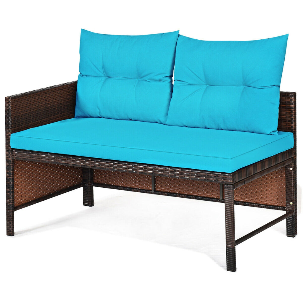 Outdoor Rattan Corner Sectional Sofa Set with Glass Table - Turquoise