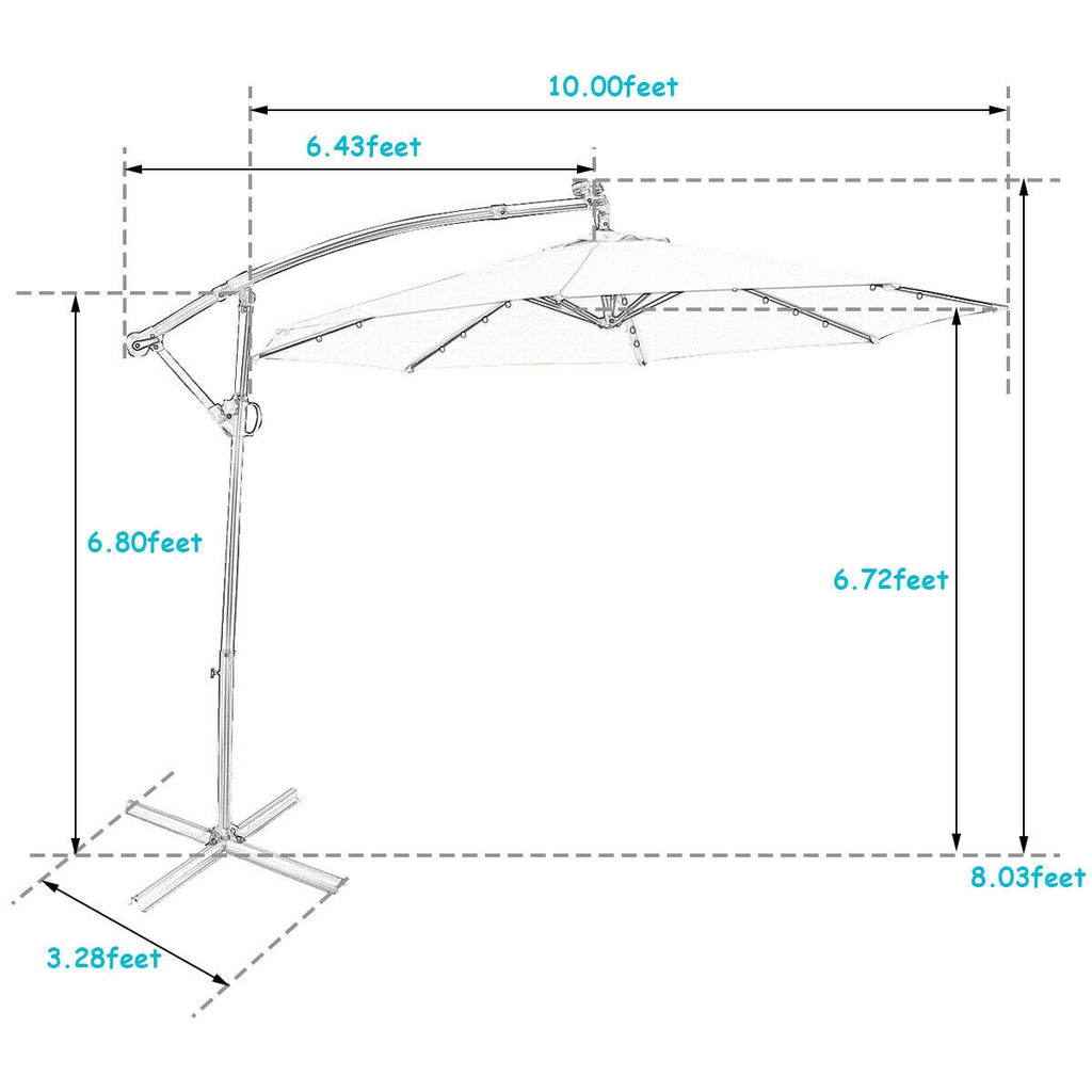 10 x 8 Feet Solar LED Patio Umbrella with 360° Rotation, Turquoise