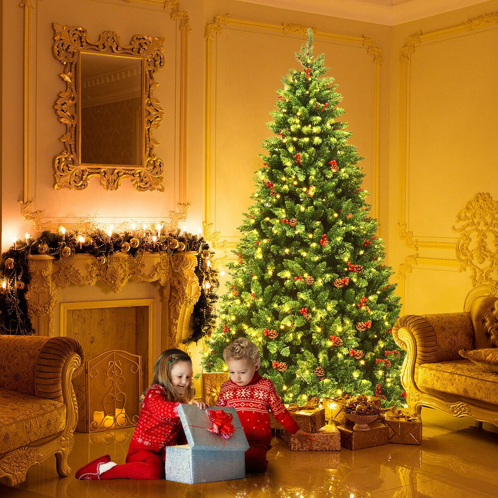 7.5Ft Pre-lit Hinged Christmas Tree with 550 LED Lights & Metal Stand