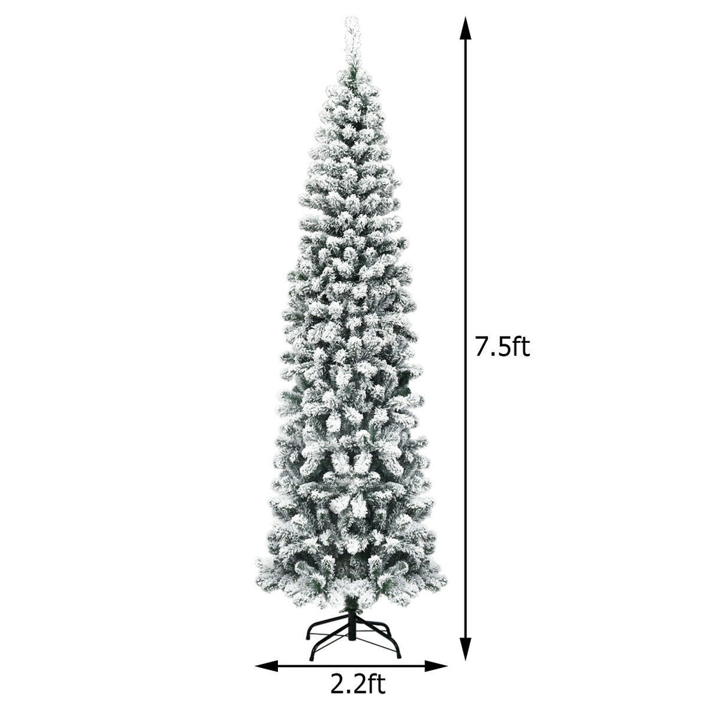 Pre-lit Snow Flocked Artificial Christmas Tree - 7.5 Feet with LED Lights
