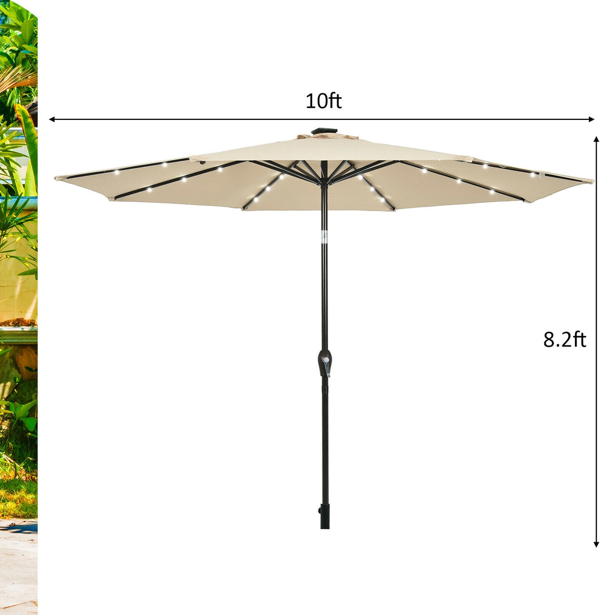 10 Ft Solar Patio Umbrella with 24 LED Lights - Beige