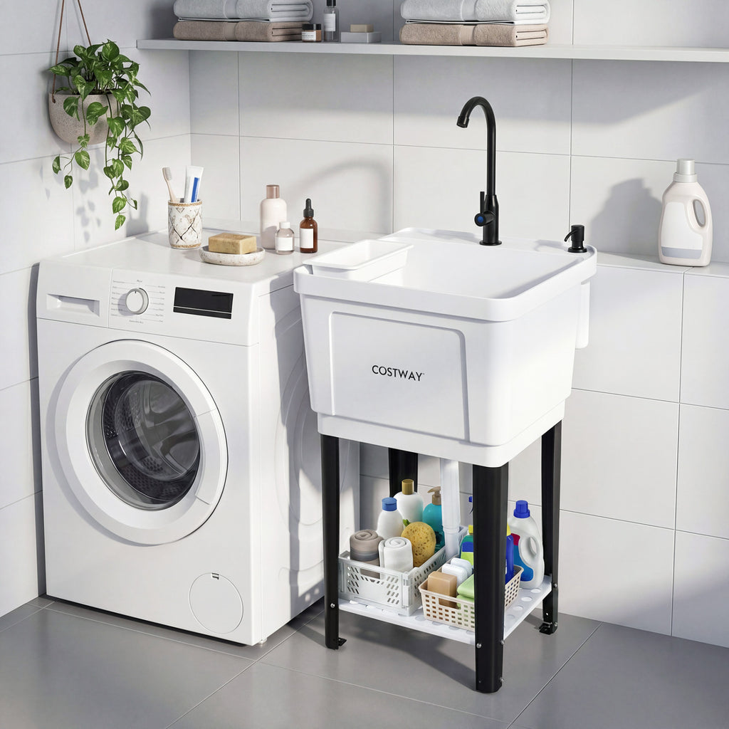 14.5 Gal/21.1 Gal Utility Sink Laundry Tub with Rotating Faucet and