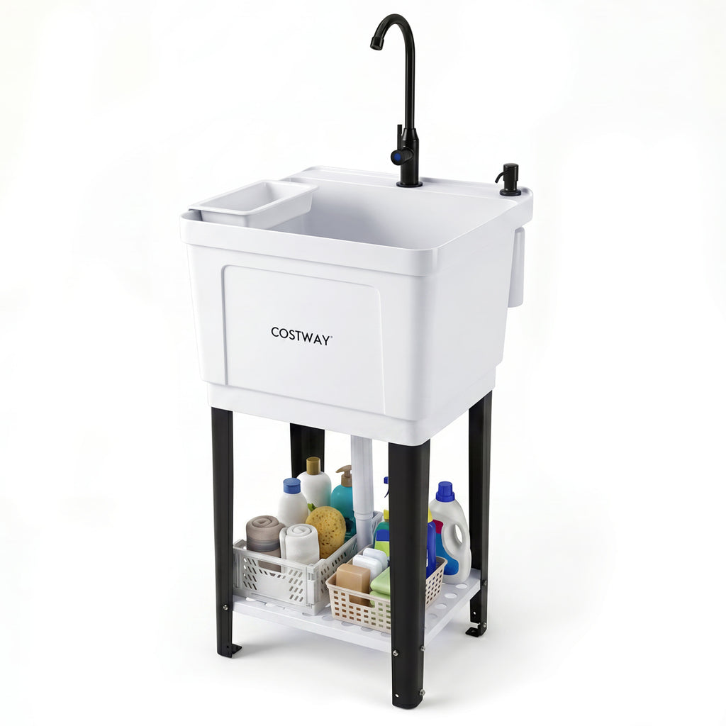 14.5 Gal/21.1 Gal Utility Sink Laundry Tub with Rotating Faucet and