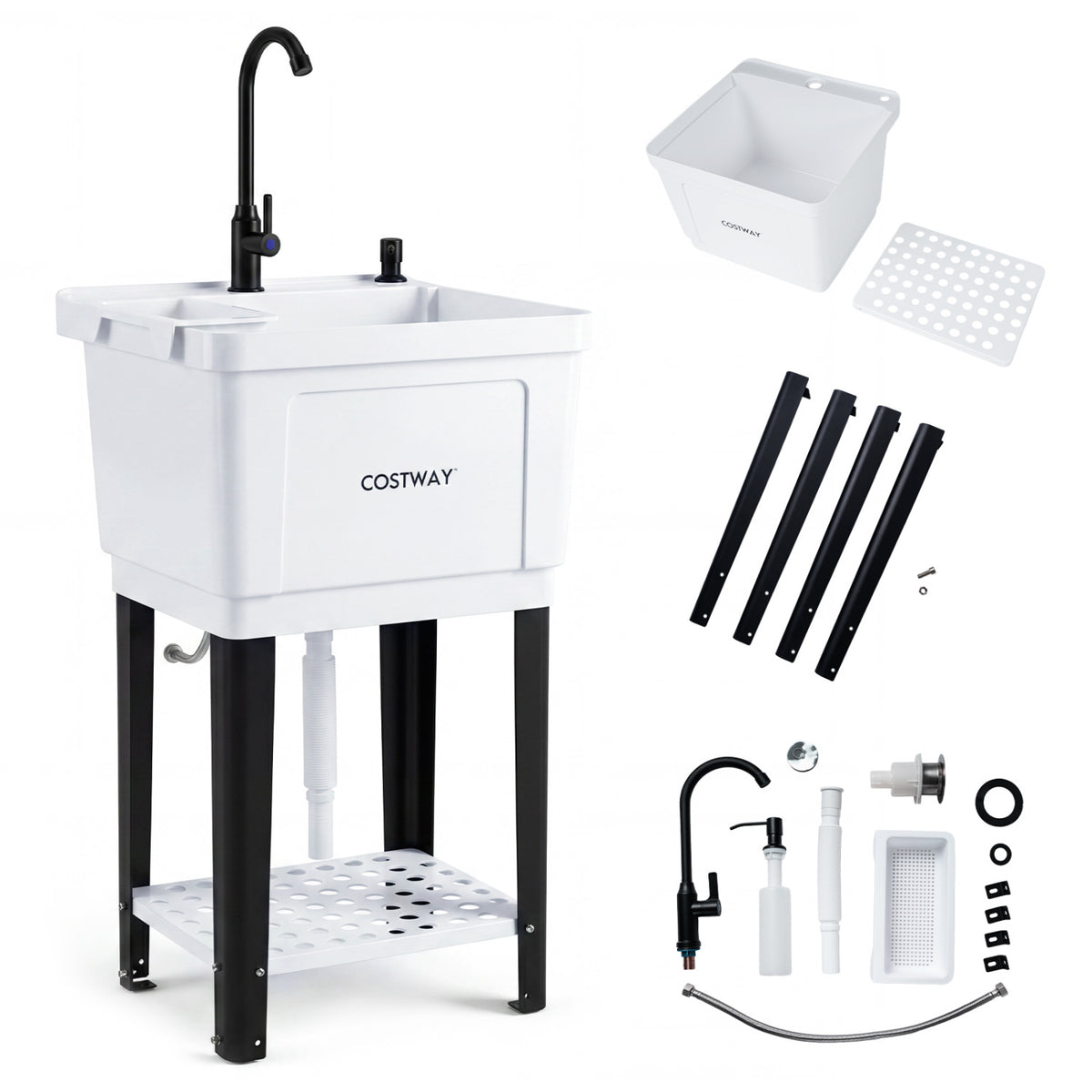 14.5 Gal/21.1 Gal Utility Sink Laundry Tub with Rotating Faucet and